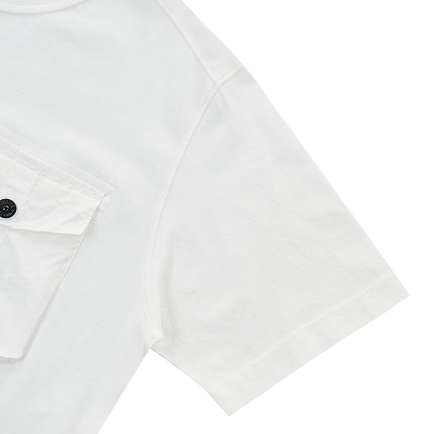 STONE ISLAND T-Shirt Solid Color Pocket Loose Round Neck Short Sleeve Kids Tops White 781620247-V0001