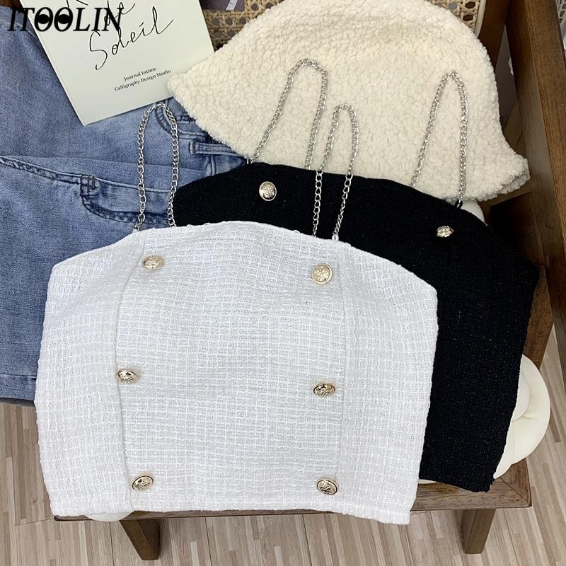 

ITOOLIN женские майки с цепочкой на плечо и подкладкой для бюстгальтера эластичные вязаные топы на бретелях пикантные женские майки