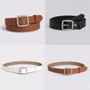 Solid Color Simple Womens Leather Look Belt With Geometric Design Metal Buckle