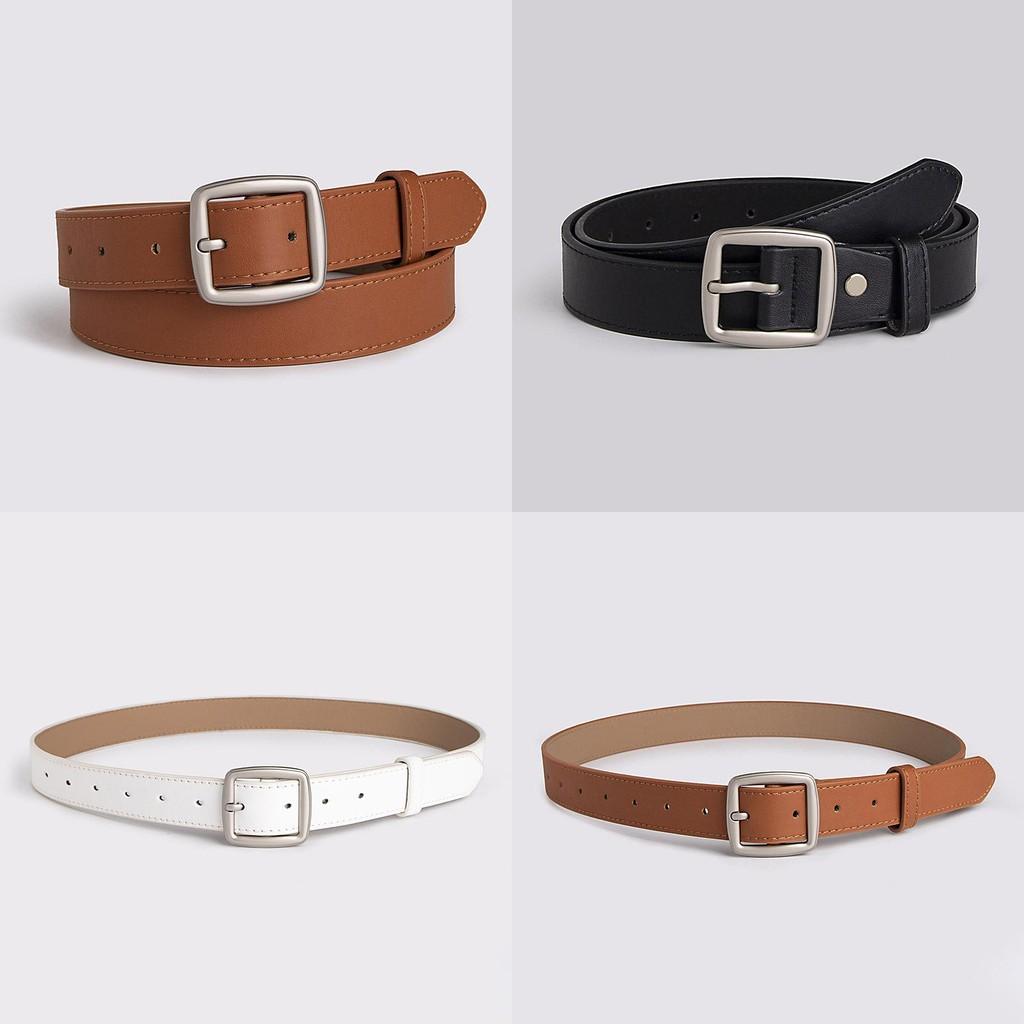 Color Solid Simple Womens Leather Look Belt With Geometric Design Buckle Metal