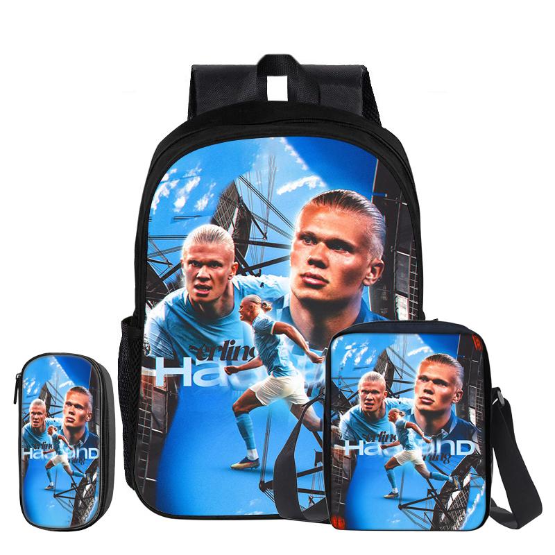 Voetbalster Rugzak 3-delige Set Rugzak Haaland Schoudertas Etui's Boekentas Kinderen Cadeau kind Mochila Sport Schooltas