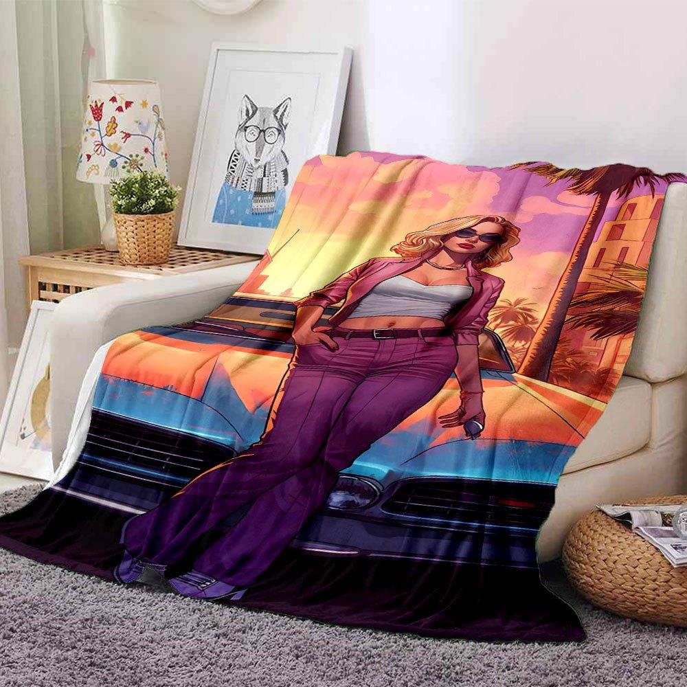 1 buc. Pătură moale din flanelă Grand Theft Auto cu imprimeu de designer O pătură confortabilă pentru toate anotimpurile, perfectă pentru canapea, pat, birou