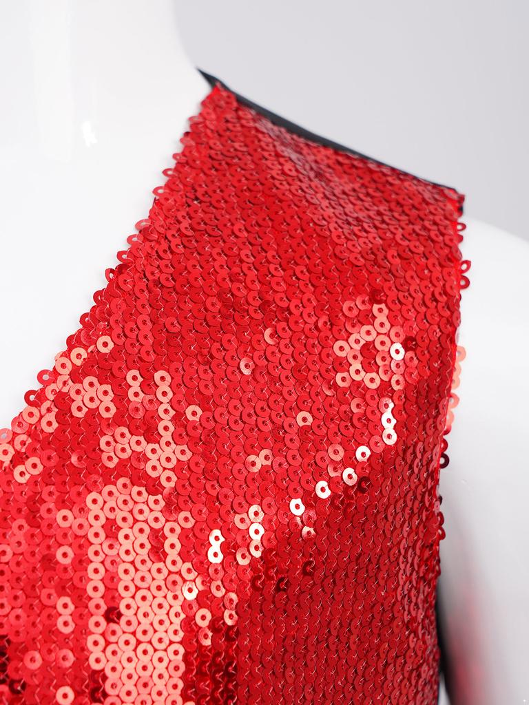 Boys Sparkly Sequin Vest Asymmetrical Hem Sleeveless Design for Parties Stage Events