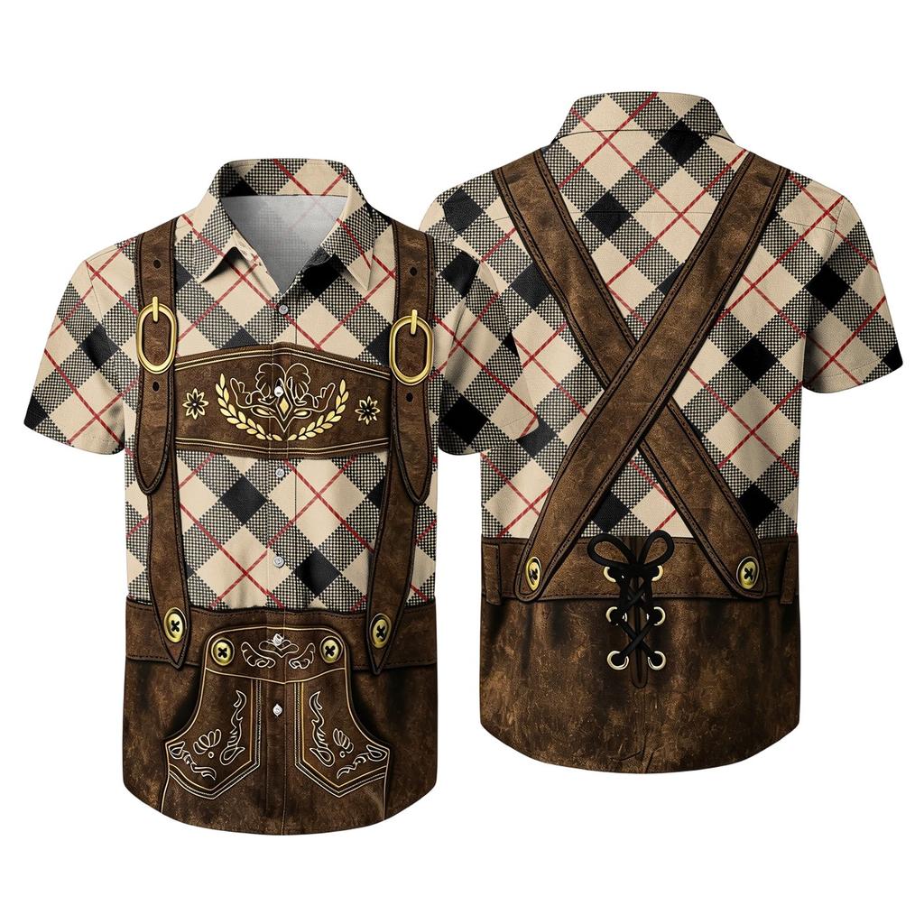 Men's Short Sleeve Button Down Shirt with Vintage Festival Print Relaxed Fit Casual Party Top for Everyday Wear