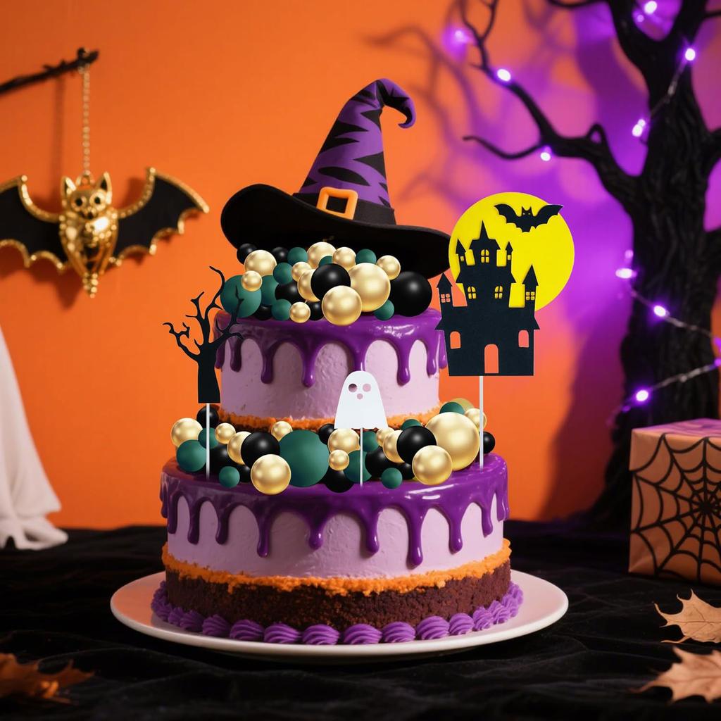 Wicked Cake Decorations Ball Cake Toppers Balloon Cupcake Toppers, Haunted House, Ghost, Spooky Tree – Cake Topper Decorations