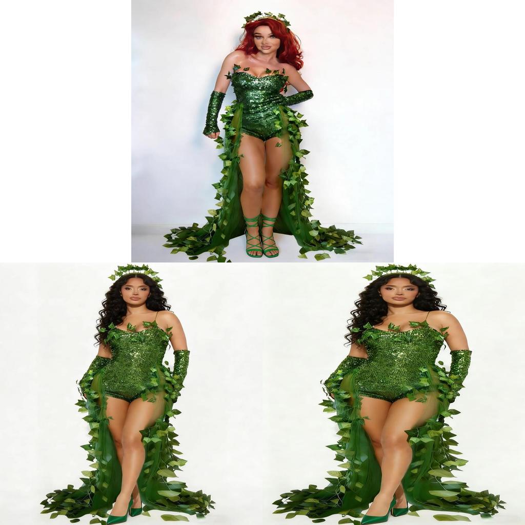 Costume Meraviglioso Mago di Oz con Paillettes a Foglia per Festa di Halloween Travestimento