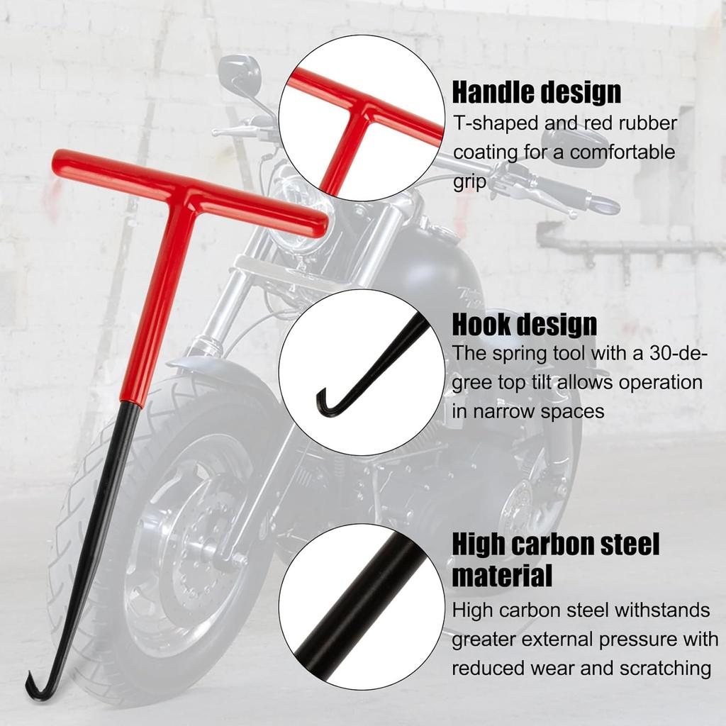 2 Pieces Exhaust Spring Puller Tool - PSLER Universal T Shaped Handle Motorcycle Exhaust Spring Hook With Rubber Coating Accessories For Snowmobile,