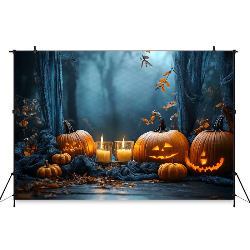 Halloween Background For Photography Night Forest Candle Autumn Pumpkin Party Backdrop Baby Shooting Props Decorations Photozone