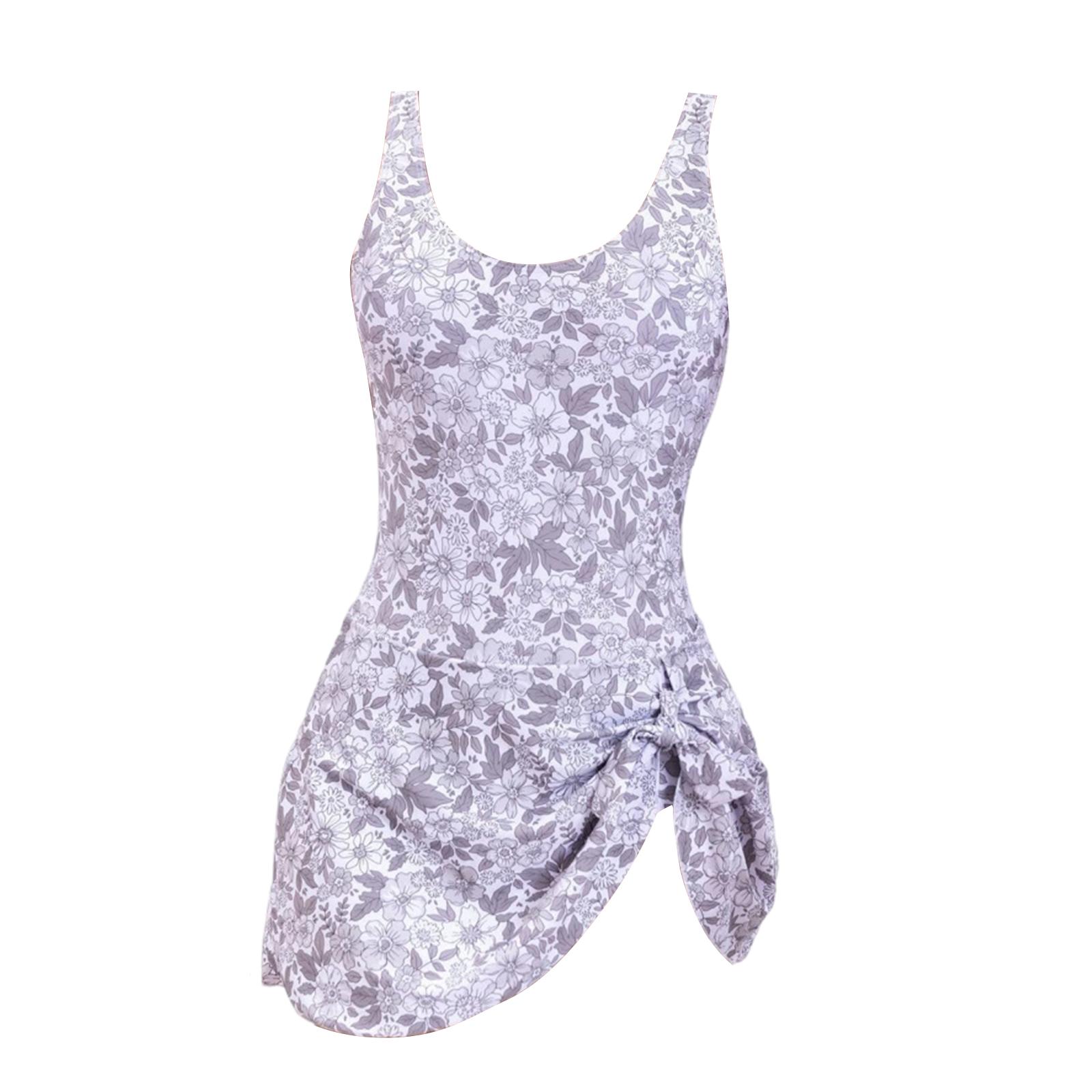 

Жіночий купальник Консервативний З квітковим та рослинним принтом Купальник-спідниця на бретельках XS білий