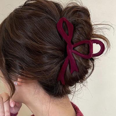 New Red Velvet Bow Hair Clips Autumn Winter Women Hair Claw Clip French Elegant Hairpin Hair Accessories Female Headwear Gift