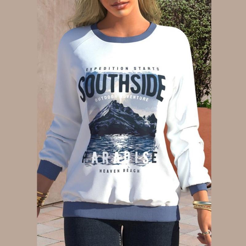 Modisches, lässiges T-Shirt und Oberteil mit langen Ärmeln und O-Ausschnitt für Damen