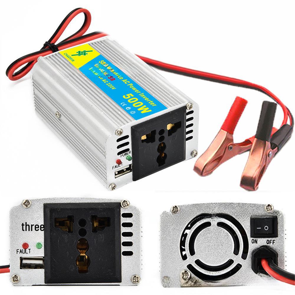 Автомобильный солнечный инвертор мощностью 300–600 Вт, 12 В — 220 В с USB-портом и зажимами для аккумулятора