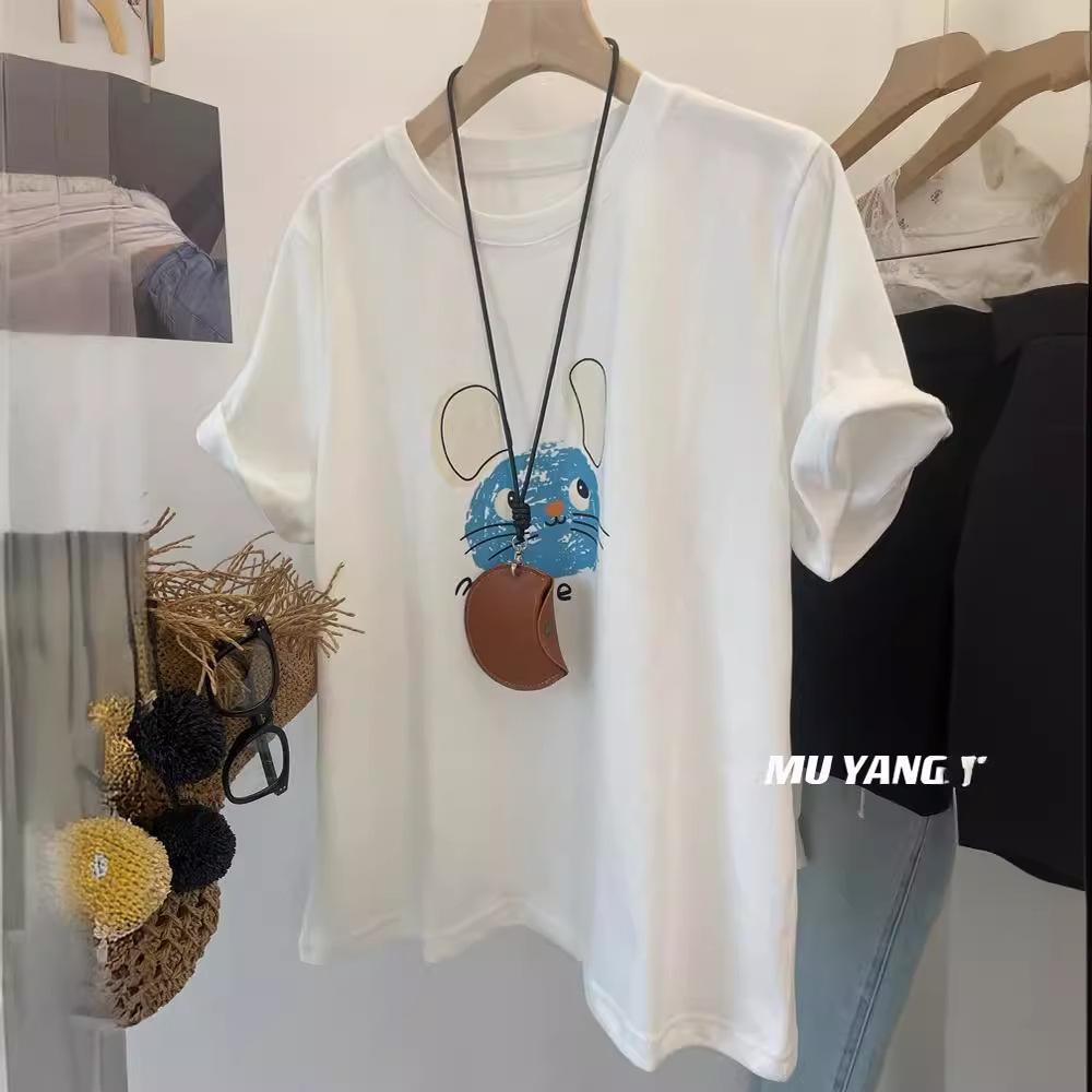 

Loose cotton printed T-shirt summer new letter shoulder short sleeve women S