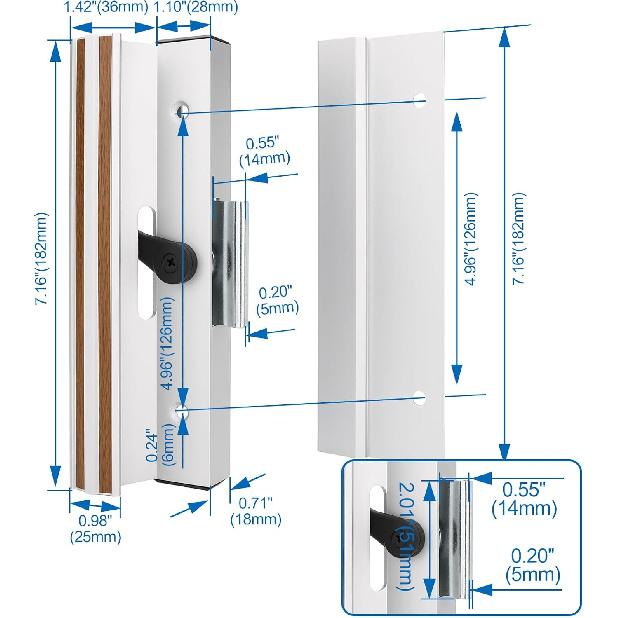 

Baomain 1 комплект ручки для патио-двери C-1005, межцентровое расстояние 4-15/16 , накладная, зажимного типа, алюминий