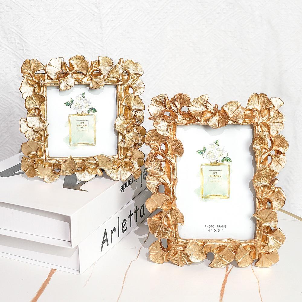 Vintage 6x8 Picture Frame, Antique Ornate Gold Ginkgo Leaf Photo Frame, Table Top Display and Wall Hanging Home Wedding Decor
