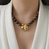 Luxury Tiger Eye Beaded Necklace with Metal Pendant