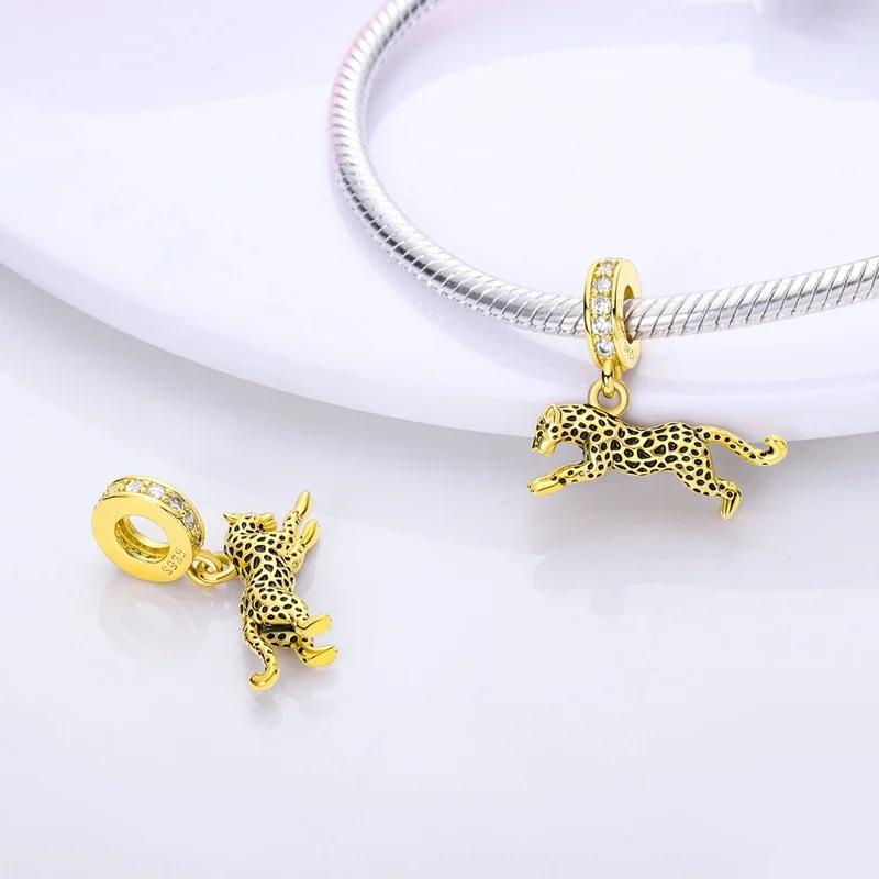 Copper Gold Color Guardian Leopard Cheetah Animal Dangle Charms Beads Pendant Fit Bracelet Necklace Diy Jewelry