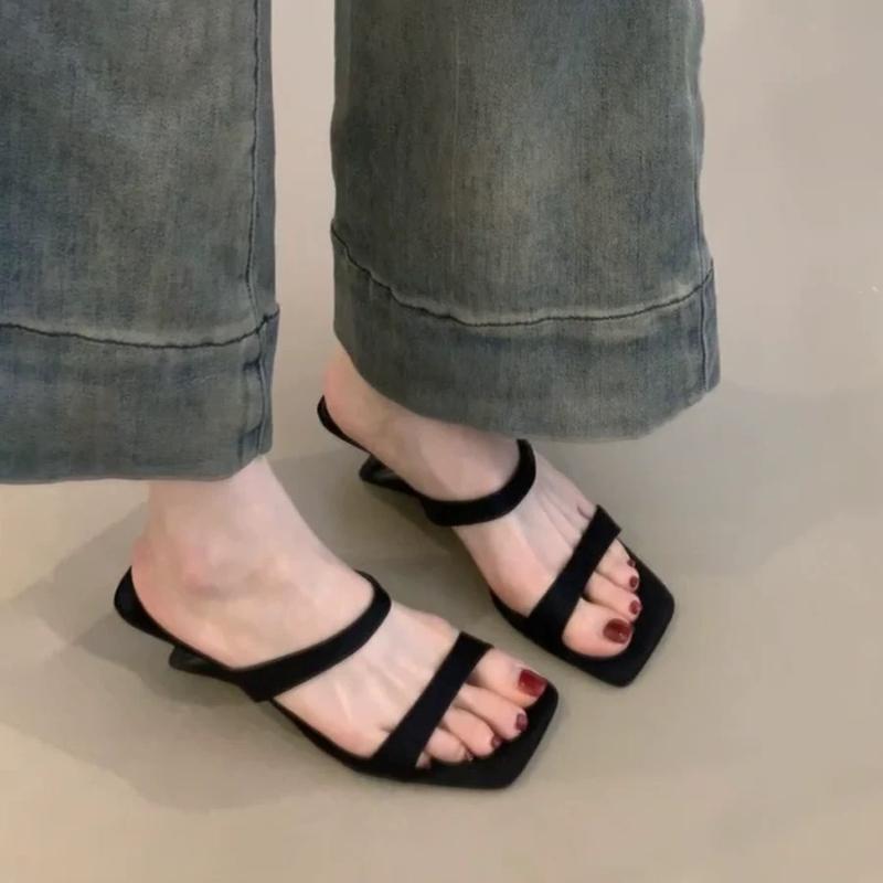 Fashion 2025 Summer New Outward Wear Temperament Open Toe with Skirt High Heel Sandals Women Square Head One Belt Wedge Cool Drag