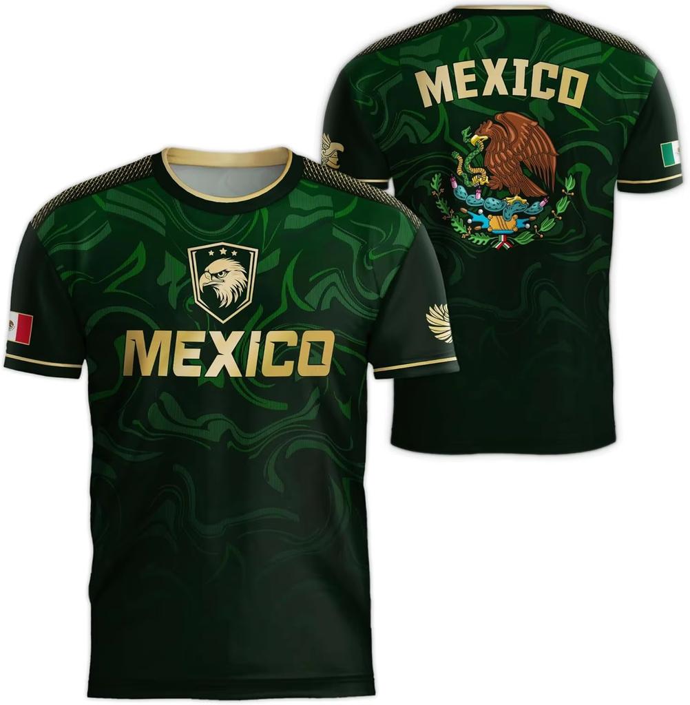 Mexican Flag-themed 3D Eagle Pattern Sport Quick-dry Breatha Men's T-shirt Outdoor Football Sportswear Parent-child Clothing