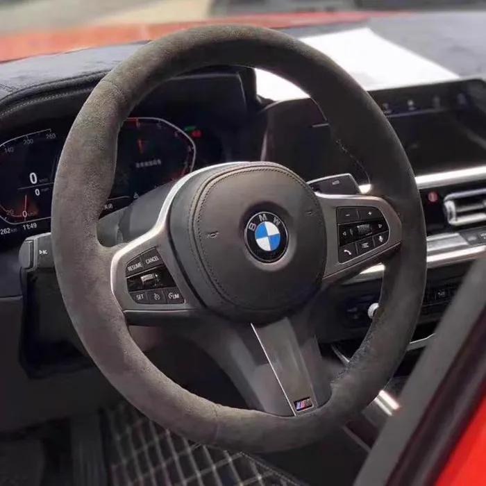 Hand Stitched Non-slip Car Steering Wheel Cover  for BMW M Sport G30 G02 X5 F40 F41 g82 M4 DIY Soft Suede Car Interior