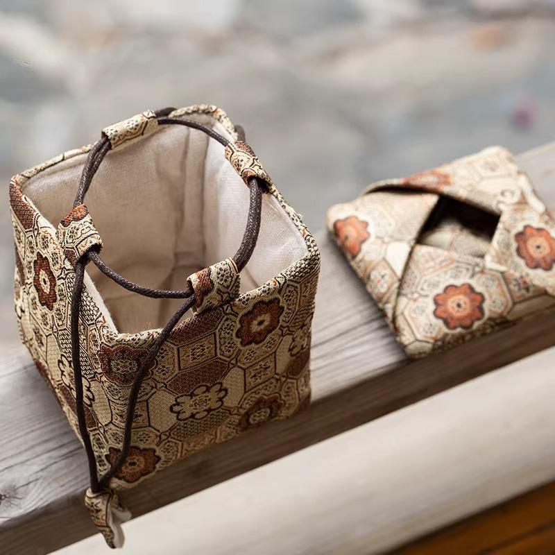 

Сумка для хранения чаши в китайском стиле с крышкой, сумка для переноски чайника, тканевая сумка для вашей чашки мастера, портативные сумки для дорожного чайного набора 8.5x8.5x9cm