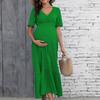Women V Neck Short Sleeve Maternity Maxi Dress Waist Design A Line Long Dress Comfortable Fit