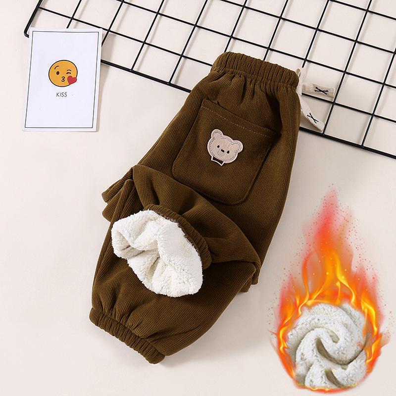 Kids Warm Pants Autumn Winter Girls Thicken Trousers Baby Boys Cute Bear Print Children Casual Harem Pants
