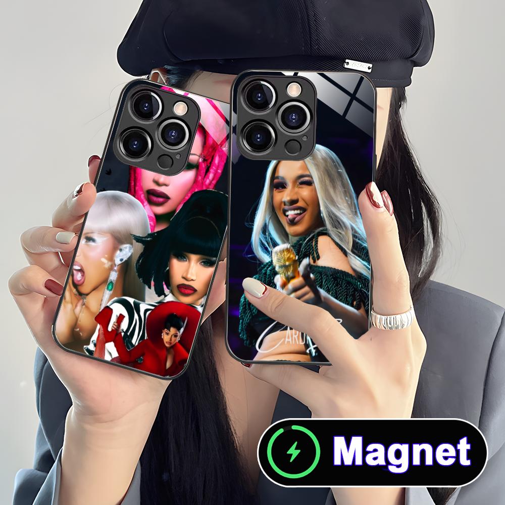Cardi B Glass MagSafe Mobile Phone Case for iPhone 17 16 15 14 13 12 11 Air Pro Max Plus Mini Colorful Cover