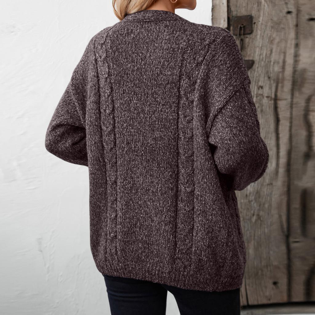 Women's Fashion Casual Solid Color V-Neck Long Sleeve Pocket Knitted Cardigan Sweater Jacket