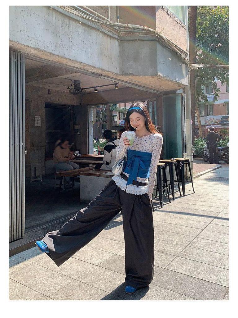Women's Spring Floral Sheer Slim Long Sleeve T-shirt
