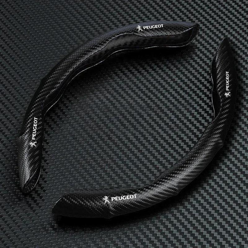 

Чехол на руль автомобиля из углеродного волокна, спортивный, ультратонкий, нескользящий, с карманом, для Peugeot 206 207 307 3008 2008 308 407 408 508 чёрный