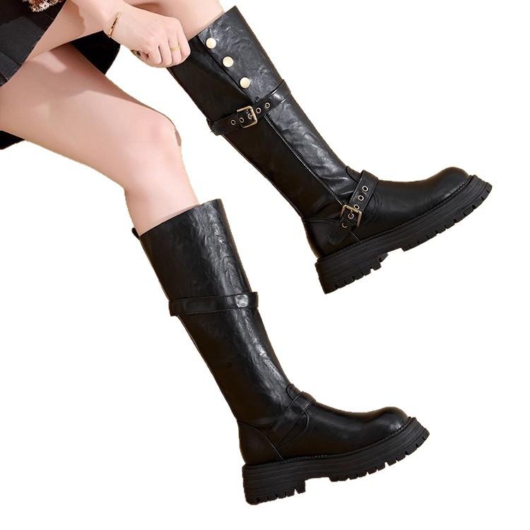 2025 Autumn and Winter New Small Thick Leg Boots Knight Boots Black Thick-soled High Boots Boots Women