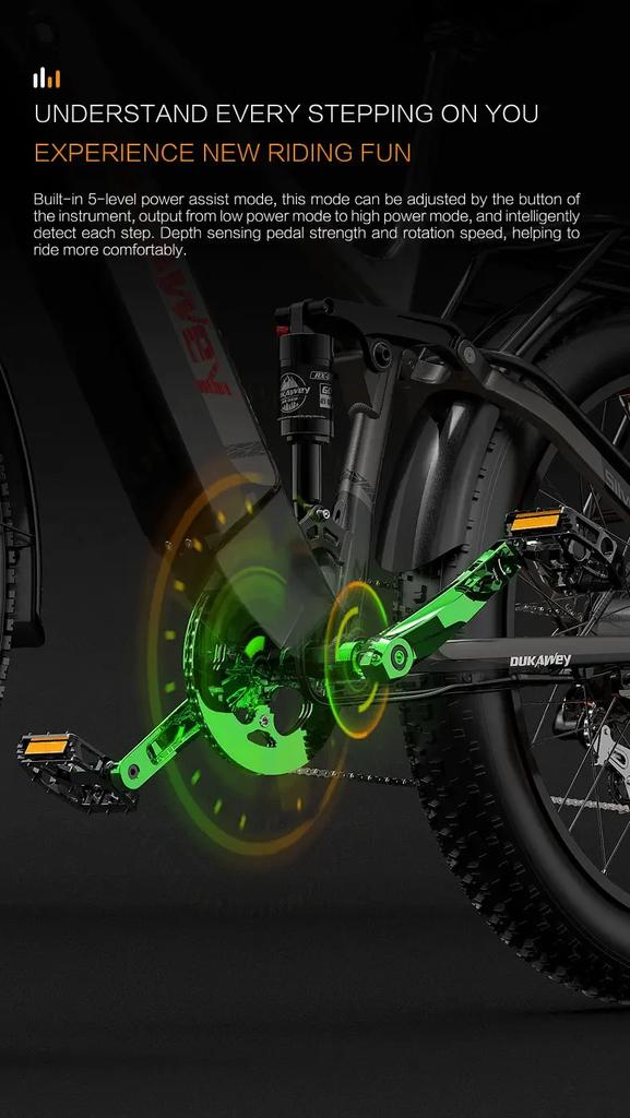 Bicicleta Eléctrica Dukawey Silvertip8 1000W52V20AH Todoterreno, E-Bike Totalmente Suspendida para Adultos, Frenos Hidráulicos Dobles