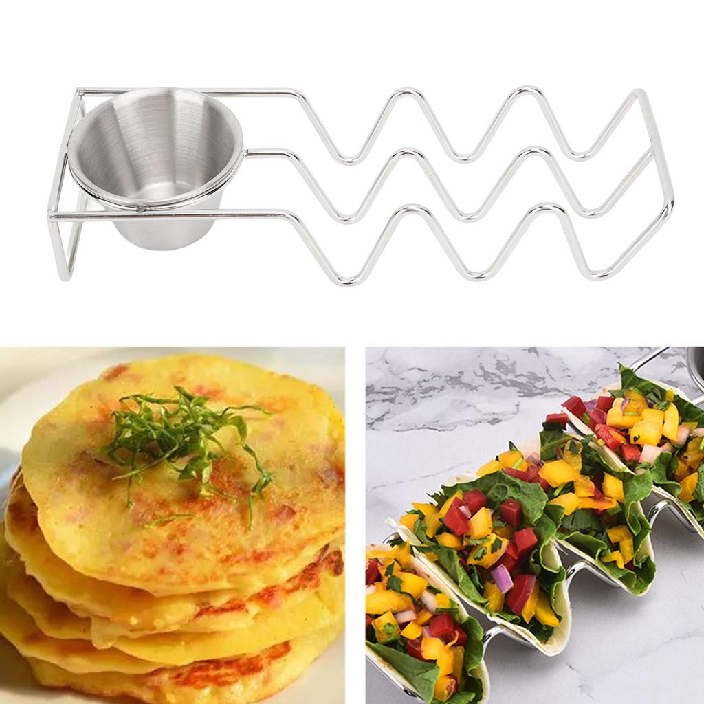 Tabletop Taco Stand Taco Mold Stainless Steel Taco Tray with Sauce Bowl for Home Kitchen Restaurant