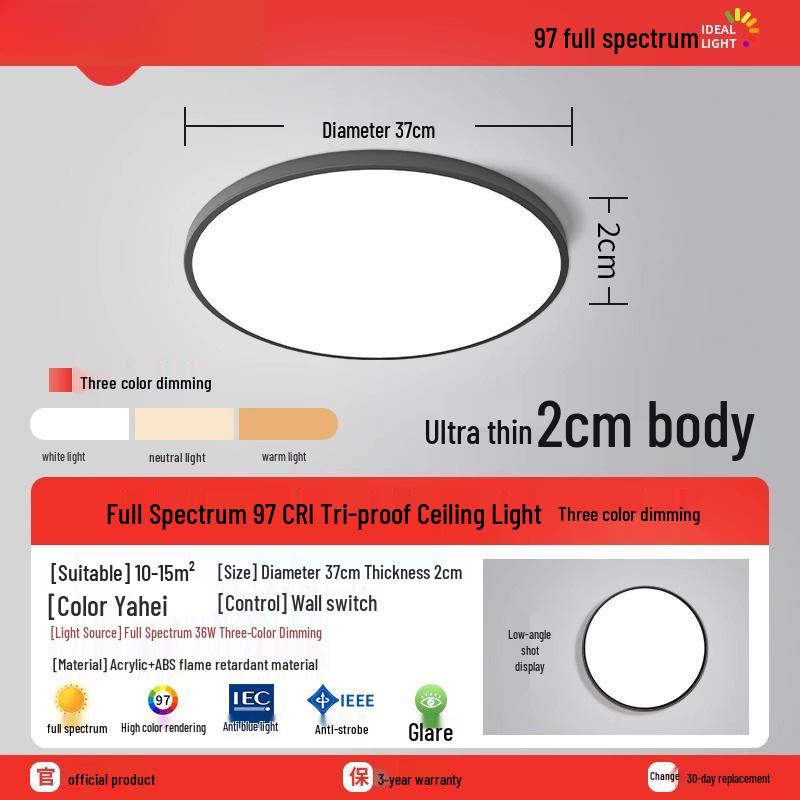 Ultra-Thin Round LED Ceiling Light for Bedroom, Bathroom & Balcony - Modern Minimalist Design with Eye Protection