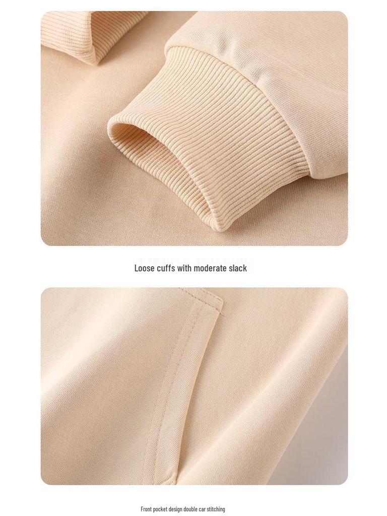 320g Men's Solid Color Loose Cotton Hoodie with Two-way Zipper, Plus Size, Casual Pullover Sweatshirt