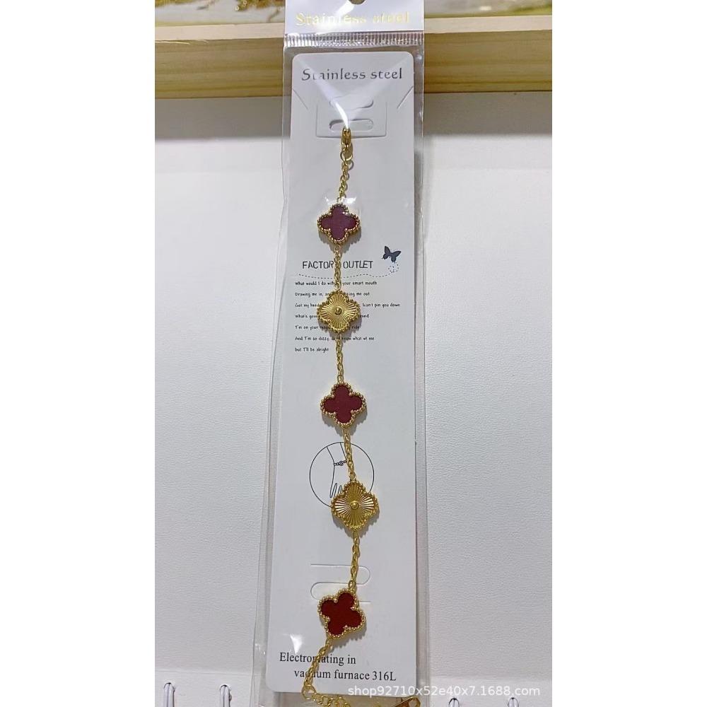 High-grade Non-fading Titanium Steel Bracelet Double-sided 18k Clip Flower Lucky Four-leaf Clover Shell Bracelet