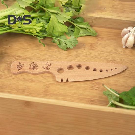 Kräuterstripper aus Holz, Vanille-Stripper-Werkzeug für Grünkohl, Blattkohl, Thymian, Basilikum, gebogene Kante, mehrere Löcher, Küchenhelfer