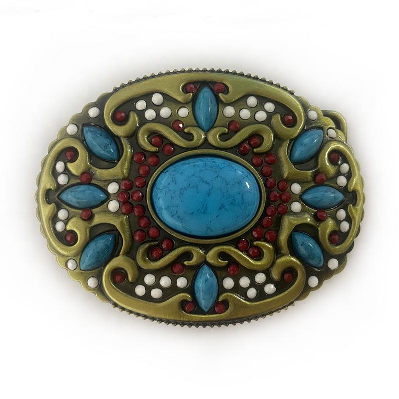 Turquoise Ethnic Oval Gemstone Belt Buckle