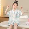 Cool Ice Silk Kids Pajama Set Short Sleeve Loose Sleepwear Girls Comfortable Cartoon Print Home Outfit