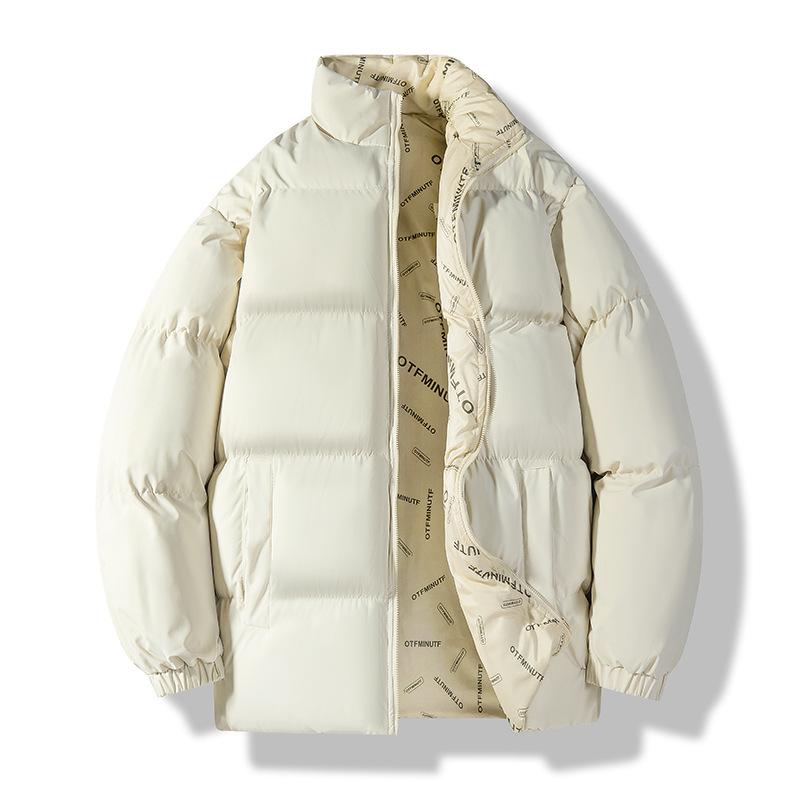 

Reversible down cotton jacket men s winter loose thickened bread jacket winter jacket couple stand-up collar trendy cotton jacket 4XL хаки