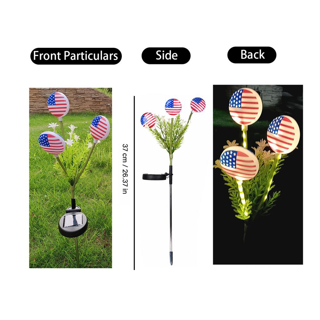 Solar Powered Outdoor Flag LED Garden Stake Light Waterproof Ground Spike with Three Flag Heads for Yard Pathway Decoration