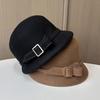 Hepburn Style Simple Woolen Basin Hat Temperament Socialite Felt Hat Ladies Season Warm Bucket Hat