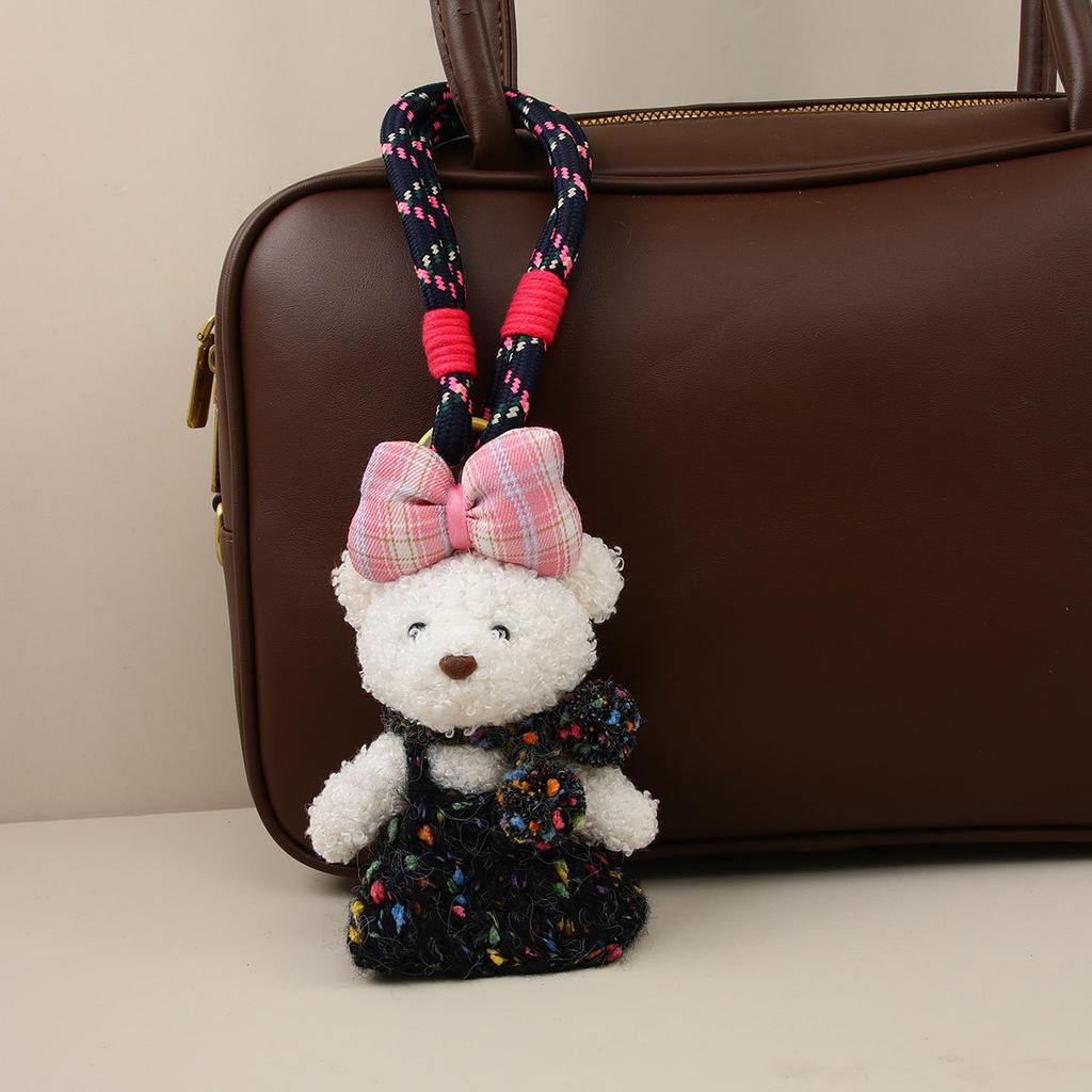 Cute Plush Puppy Bow Pendant Accessories Ins Wind Five-pointed Star Braided Rope Bag Pendant Keychain