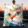 1pc Cat Floral Outdoor Blanket Soft Flannel Cozy for Travel & Camping All Season
