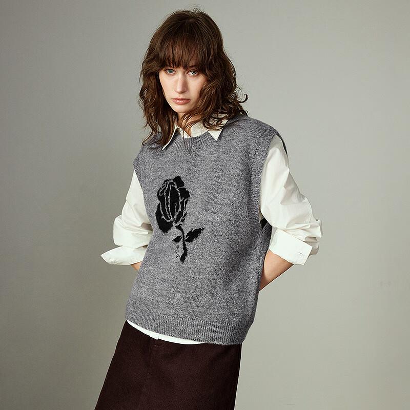 Women's Rose Jacquard Mohair Blend Knit Vest