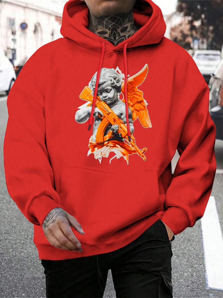 Angel Boy With Wings Holding A Gun Prints Hoody Men Casual Street Pullover Autumn Fashion Hoodies Multicolor Pocket Clothes
