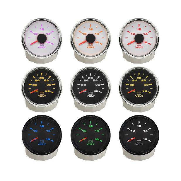 Boat Truck Universal 52mm 8-16V 18-32V Voltmeter Voltage Volt Gauge with 8 Colors Backlight for Motorcycle Vehicle Car