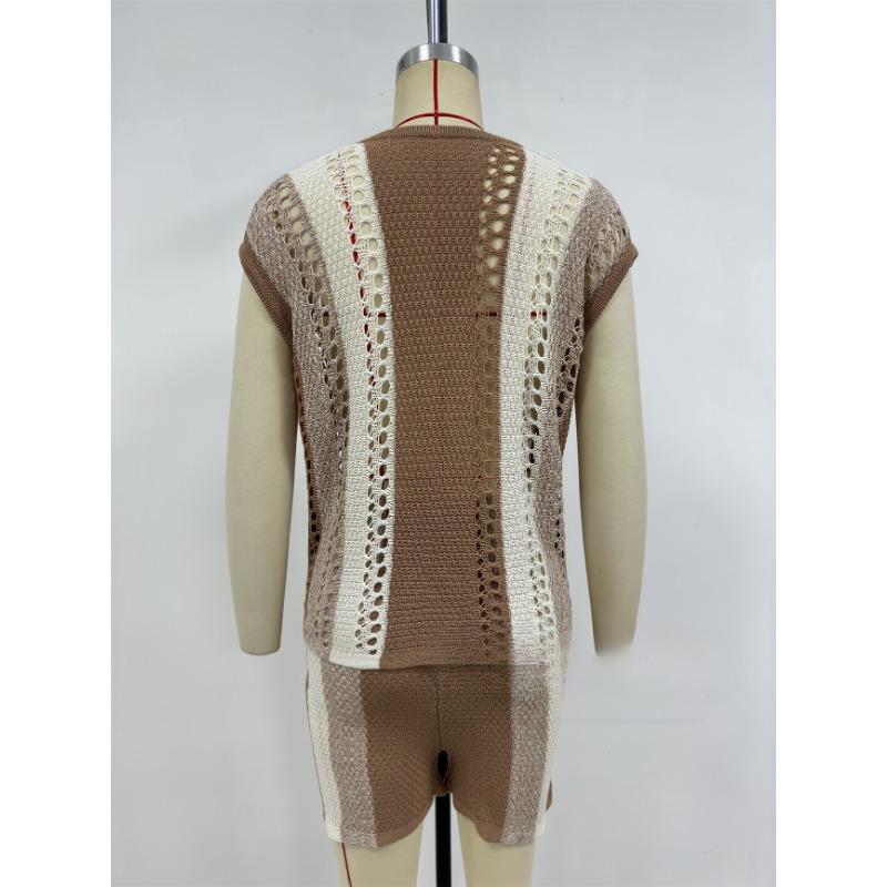 Übergröße Damen Sommer V-Ausschnitt Strickware Neue Mode Lässige Jacke Shorts Zweiteiler