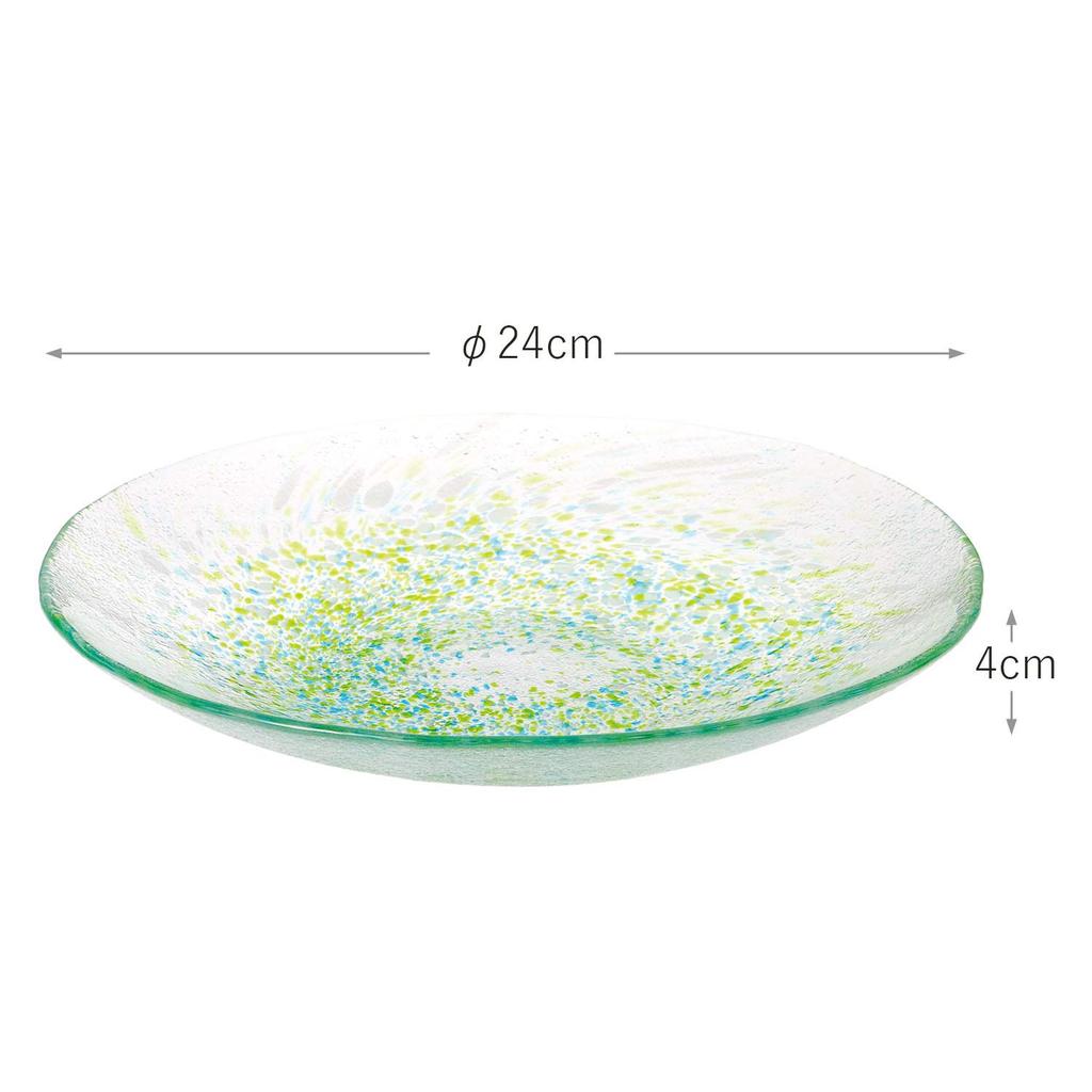 Toyo Sasaki Glass Iro Shizuku Noodle Plate, Green, Made in Japan, Large Noodle Plate, Round Plate, Glass Dish, Tableware, WA322